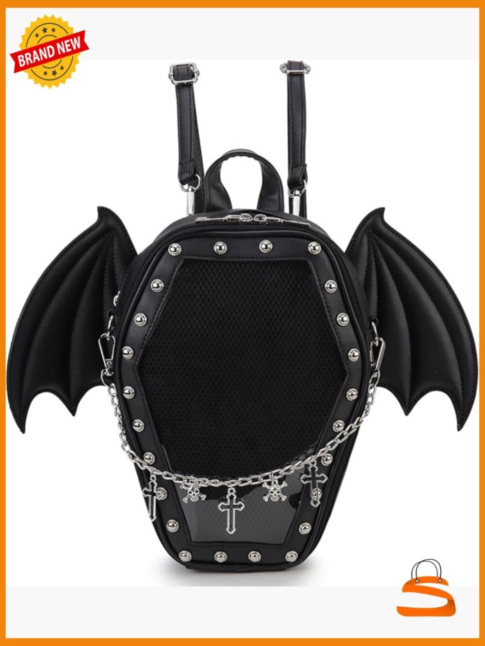 Gothic Coffin Shape Ita Backpack with Removable Insert for Pins